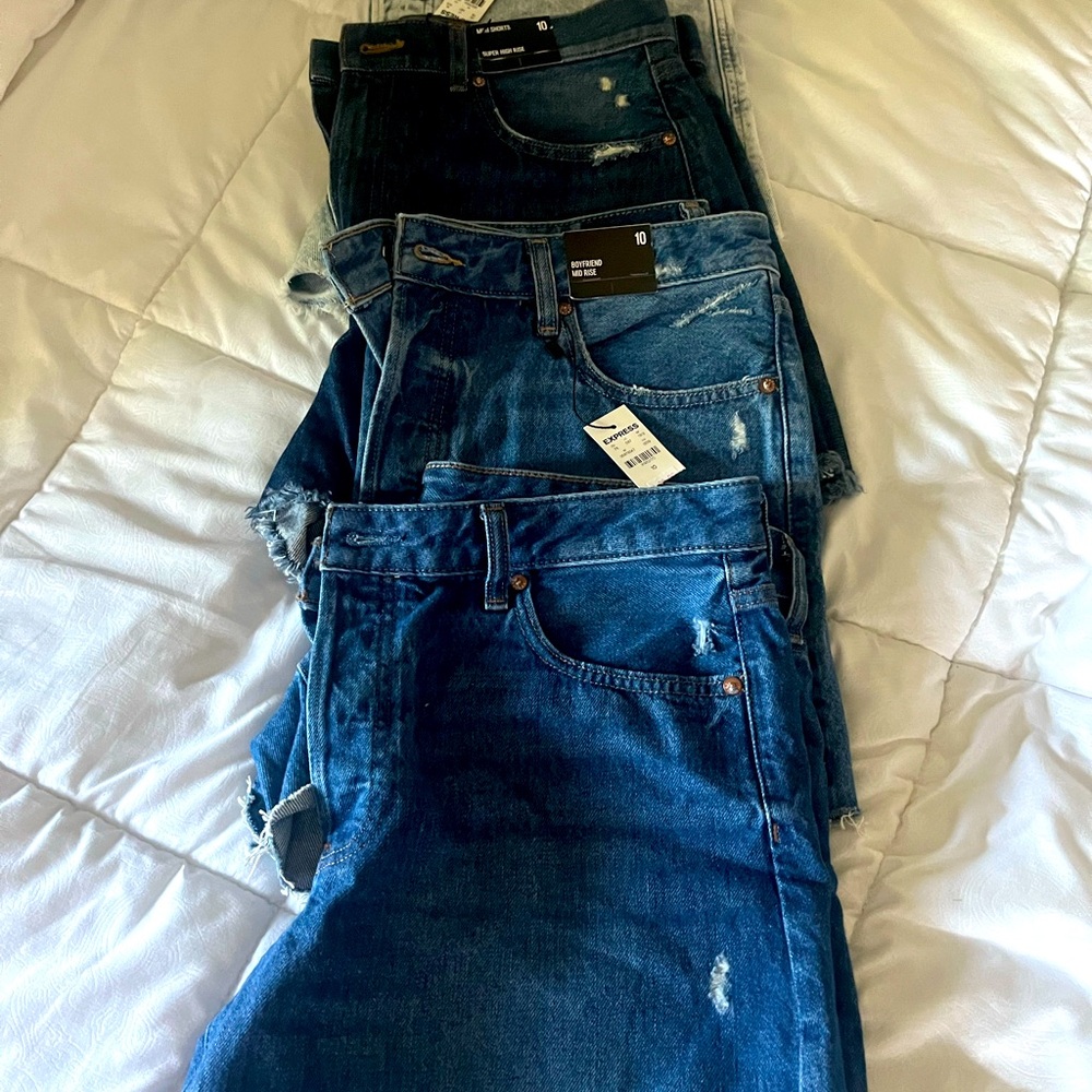 Four pairs of ladies express jeans, shorts